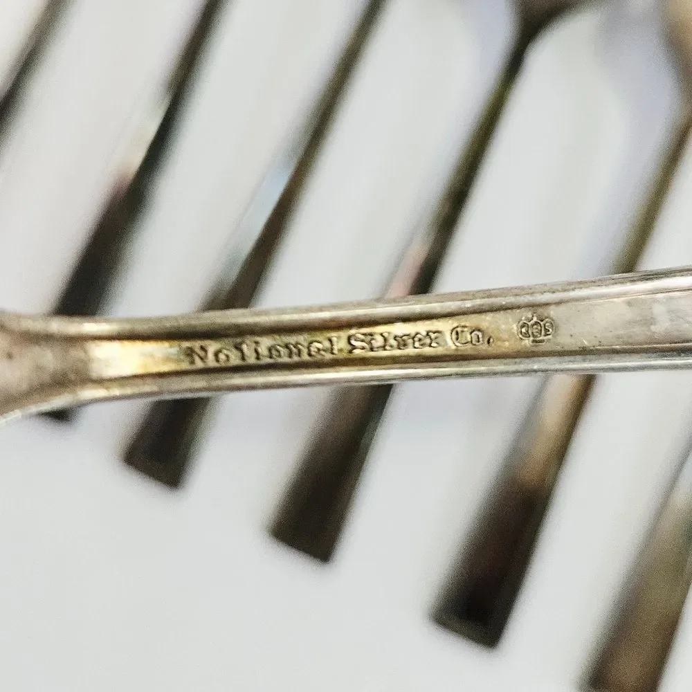 Vintage National Silver Co. Silverplate Cavalcade Pattern Salad Fork Set of 8